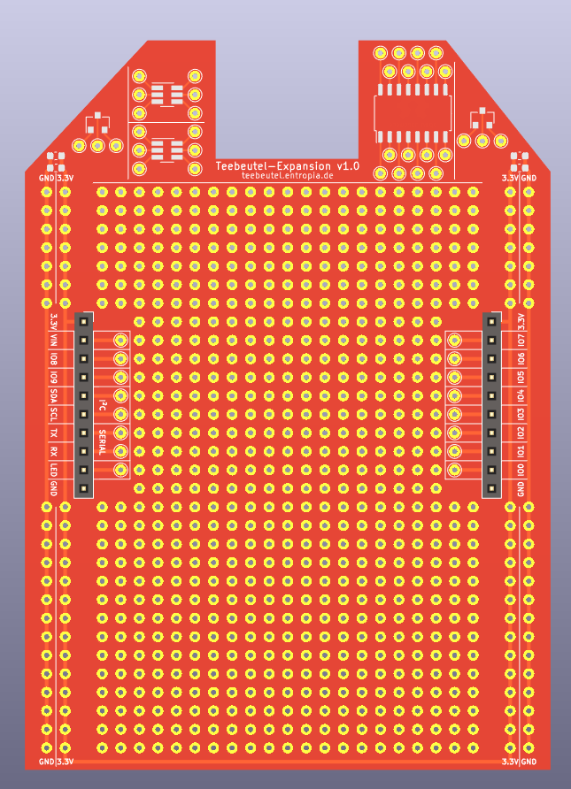 A KiCad render of the stripbaord expansion